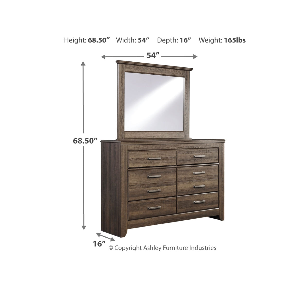 Juararo California King Poster Bed with Mirrored Dresser