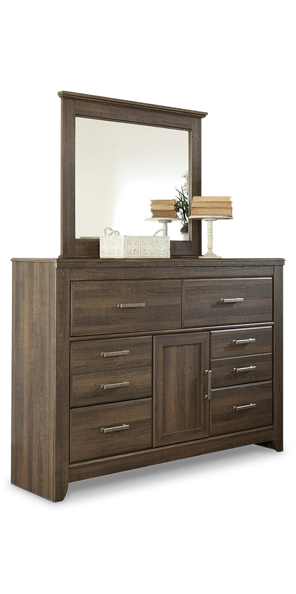 Juararo Queen Panel Bed with Mirrored Dresser and Nightstand