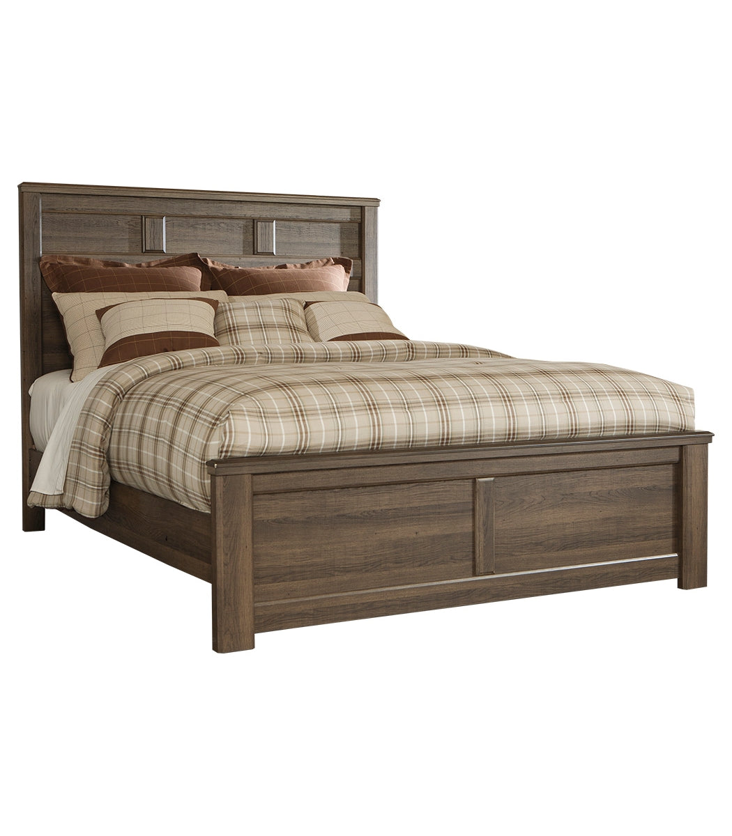 Juararo King Panel Bed with Mirrored Dresser, Chest and Nightstand