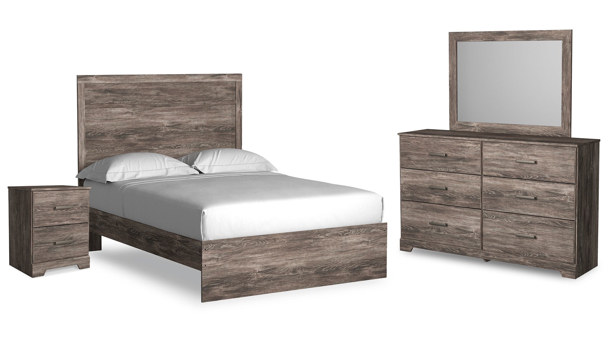 Ralinksi Full Panel Bed with Mirrored Dresser and Nightstand
