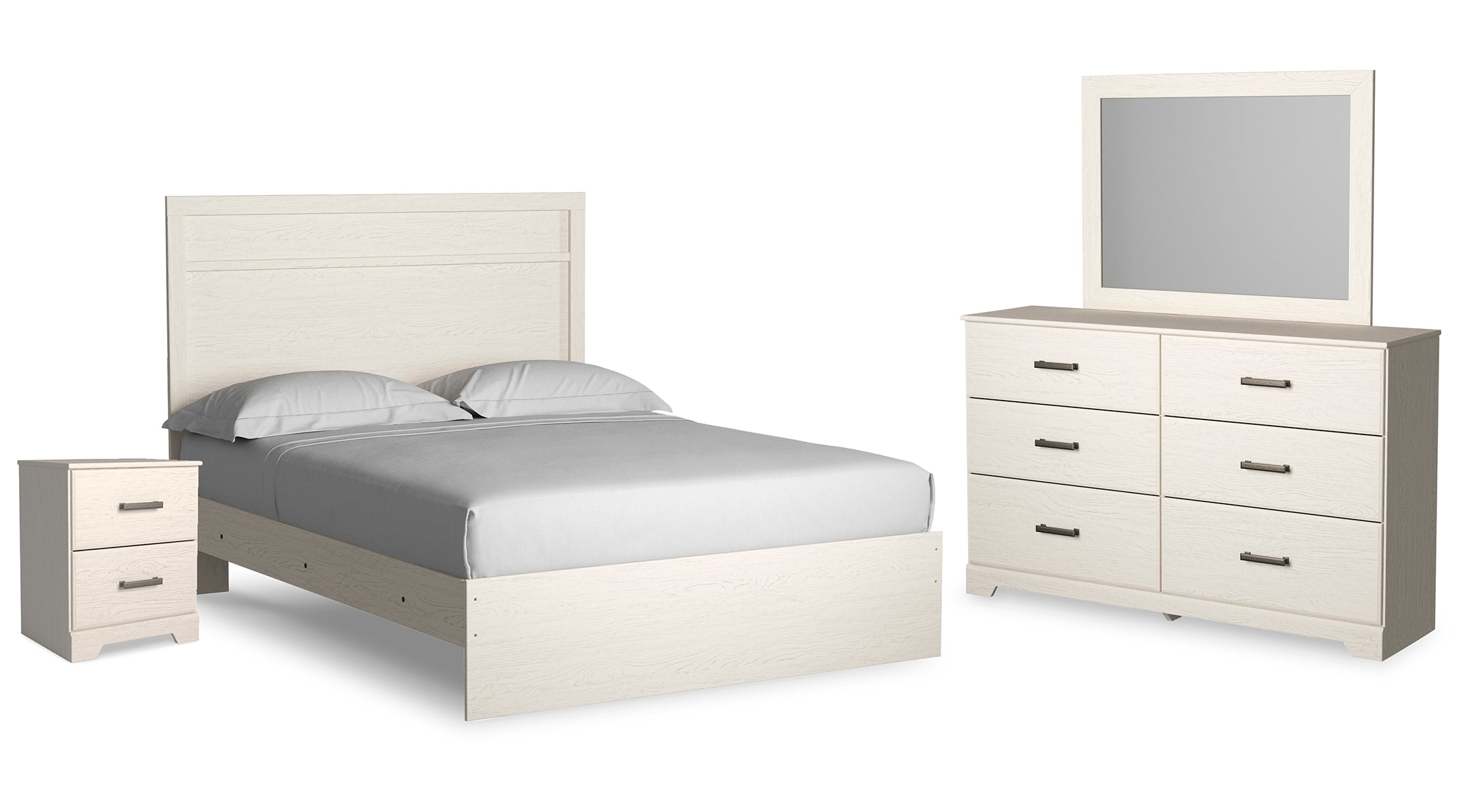Stelsie Queen Panel Bed with Mirrored Dresser and Nightstand