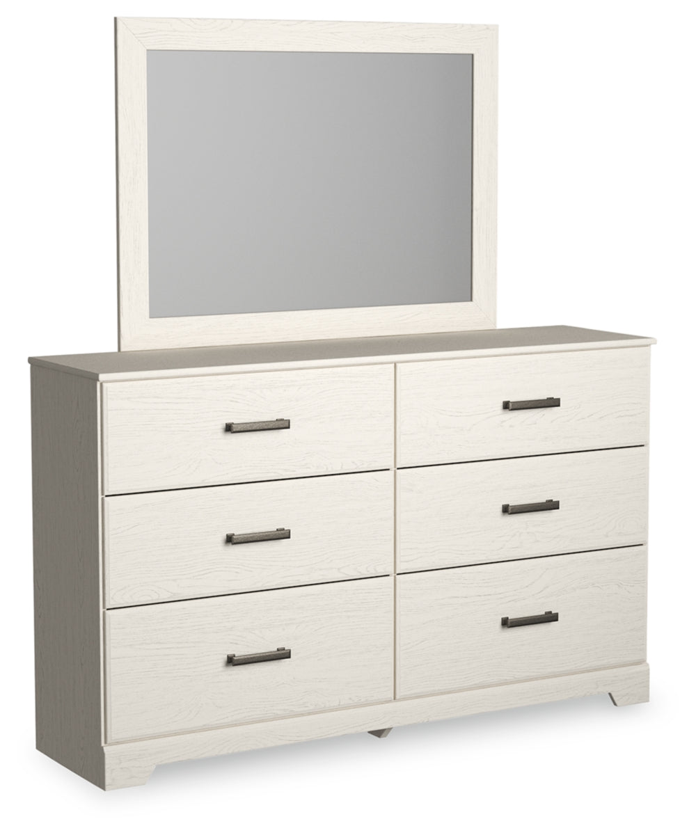 Stelsie Queen Panel Bed with Mirrored Dresser and Nightstand
