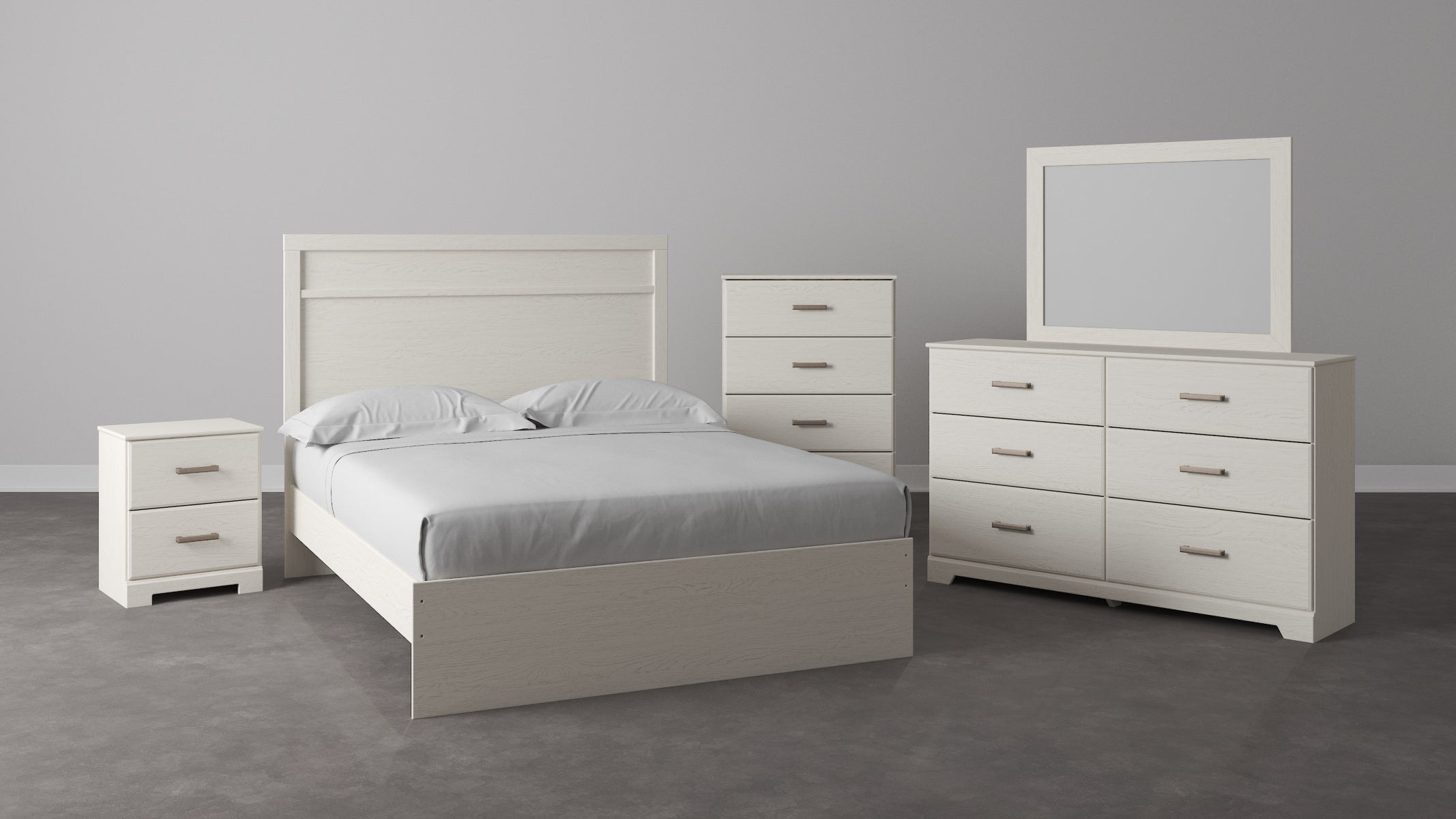Stelsie Twin Panel Bed with Mirrored Dresser and Chest