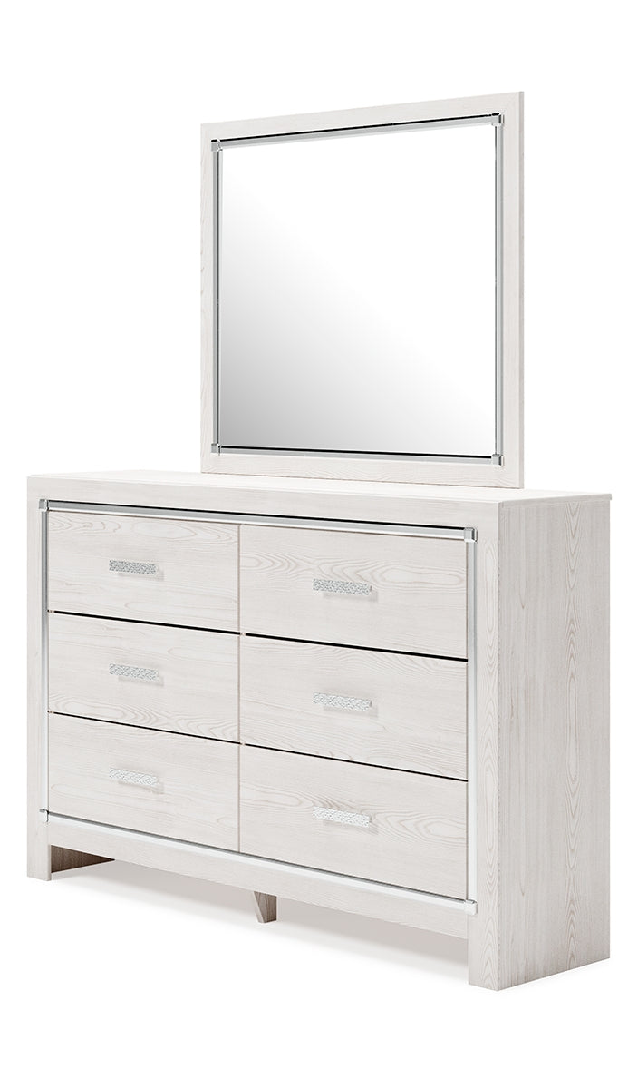 Altyra Queen Panel Bed with Storage with Mirrored Dresser, Chest and Nightstand