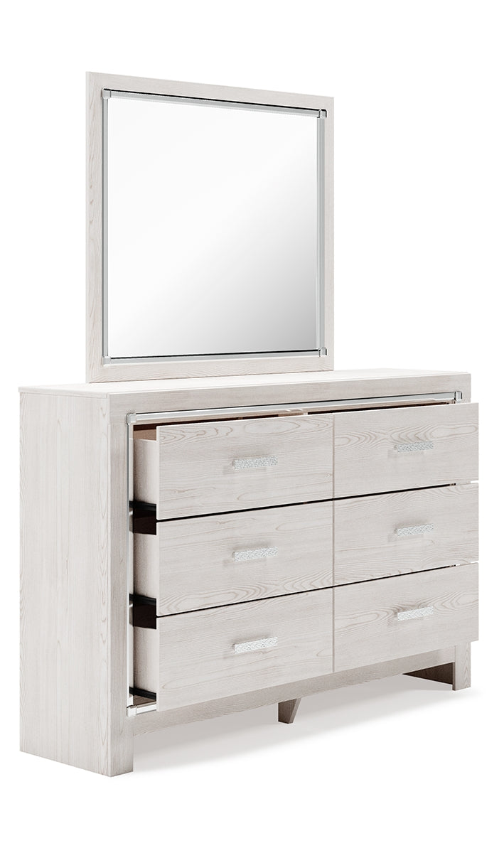 Altyra King Upholstered Storage Bed with Mirrored Dresser and Nightstand