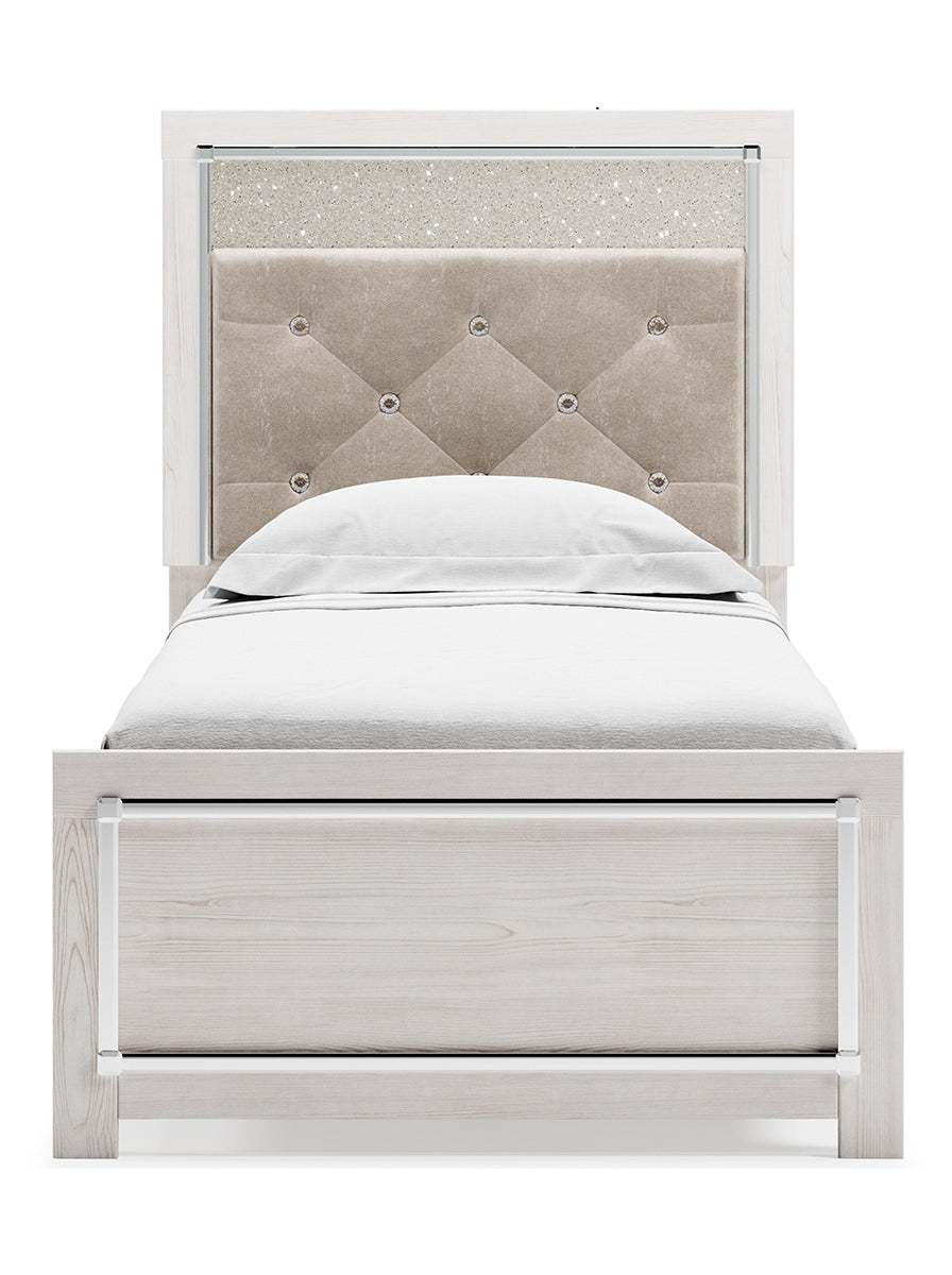 Altyra Queen Panel Bed with Storage with Mirrored Dresser and 2 Nightstands
