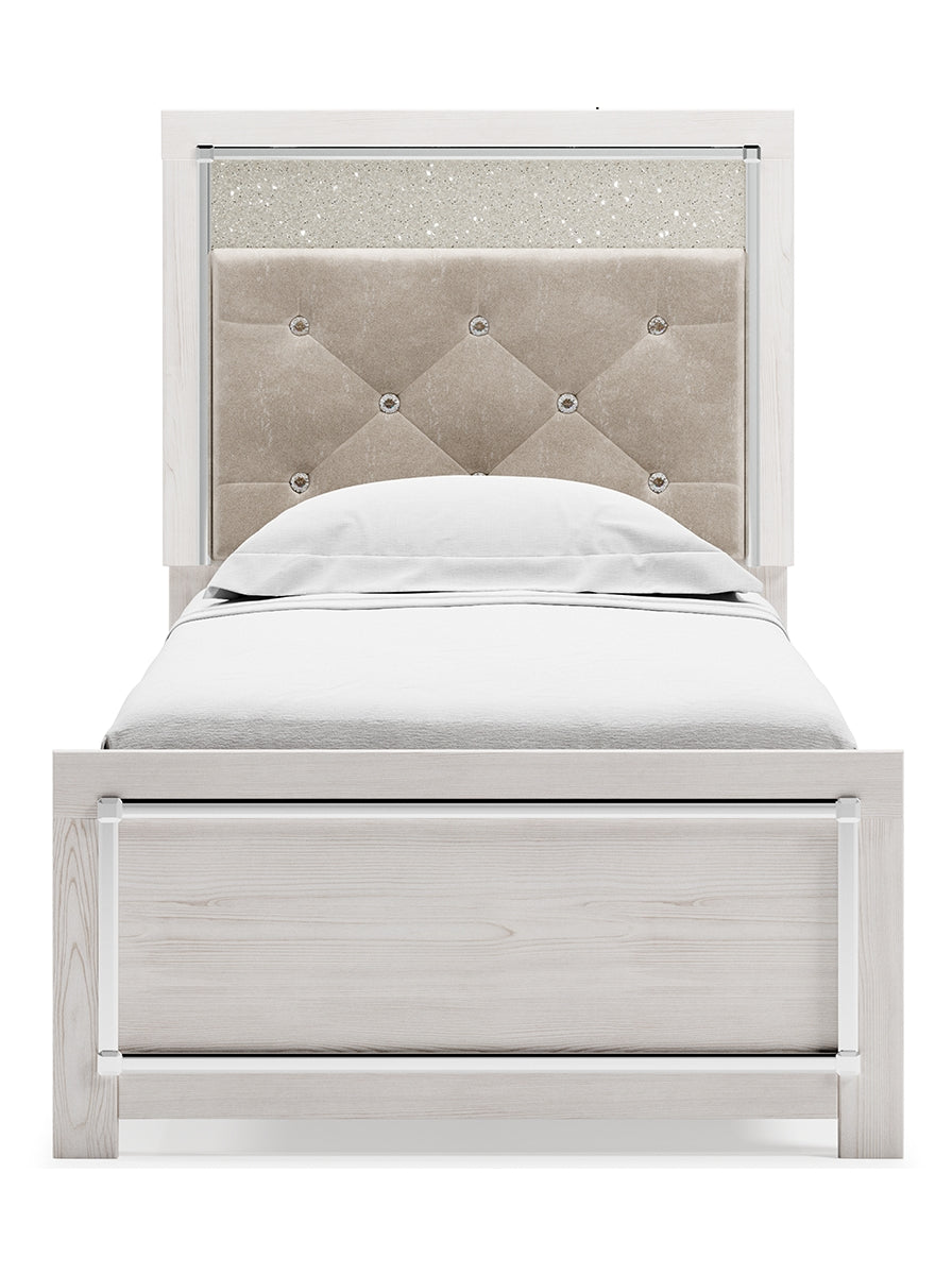 Altyra Twin Panel Bed with Mirrored Dresser and Chest