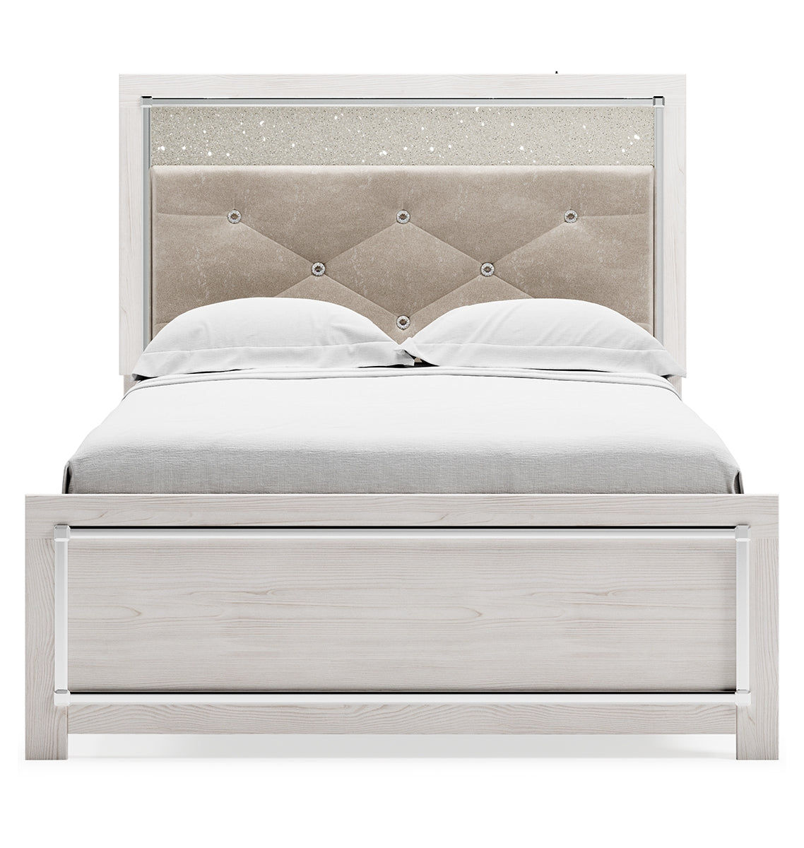 Altyra Queen Bookcase Storage Bed with Mirrored Dresser, Chest and 2 Nightstands