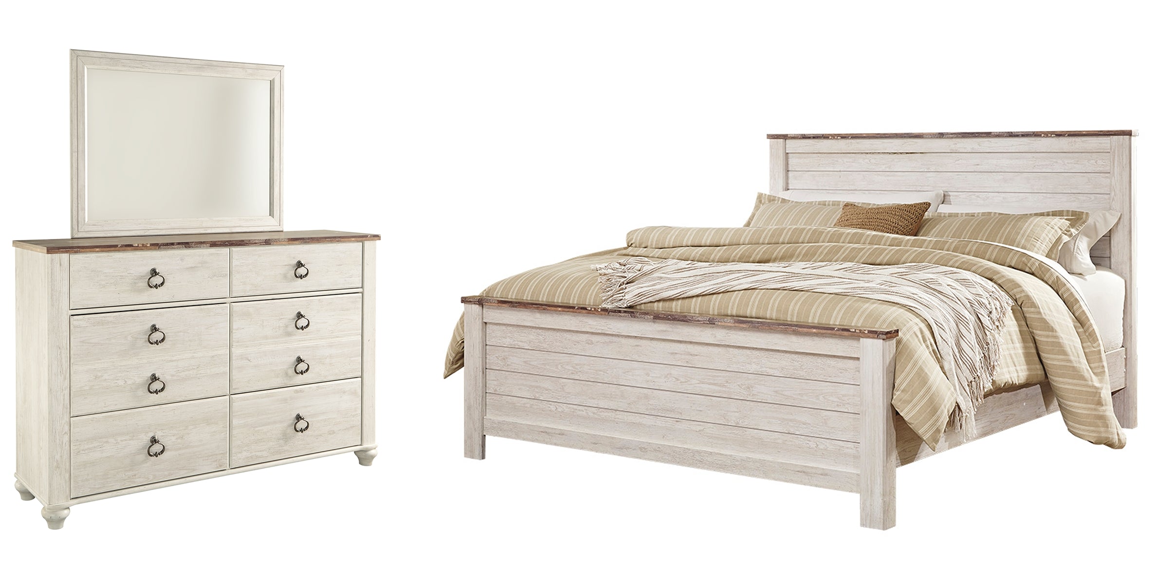 Willowton California King Panel Bed with Mirrored Dresser