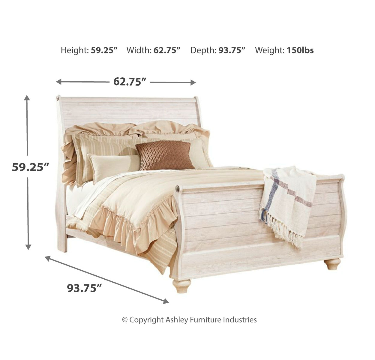 Willowton Queen Sleigh Bed with Mirrored Dresser