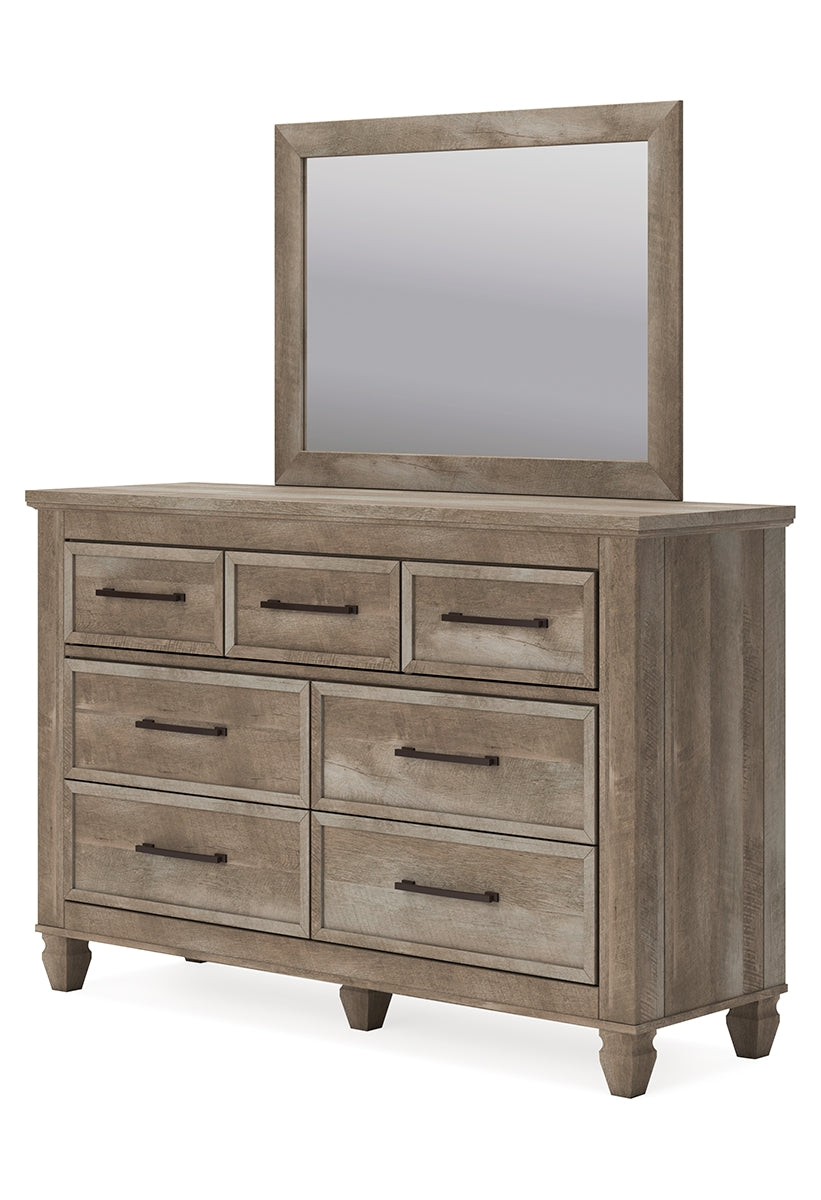 Yarbeck Queen Panel Bed with Mirrored Dresser, Chest and Nightstand