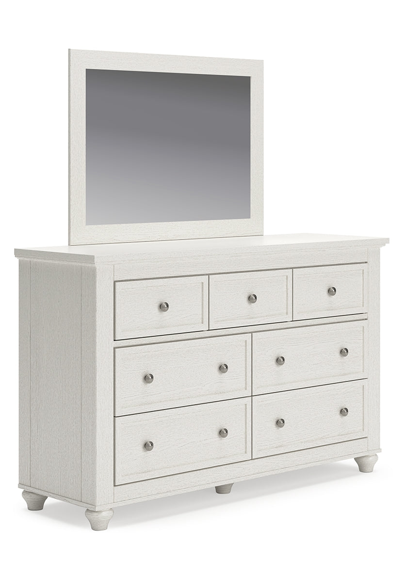 Grantoni Queen Panel Bed with Mirrored Dresser and Chest