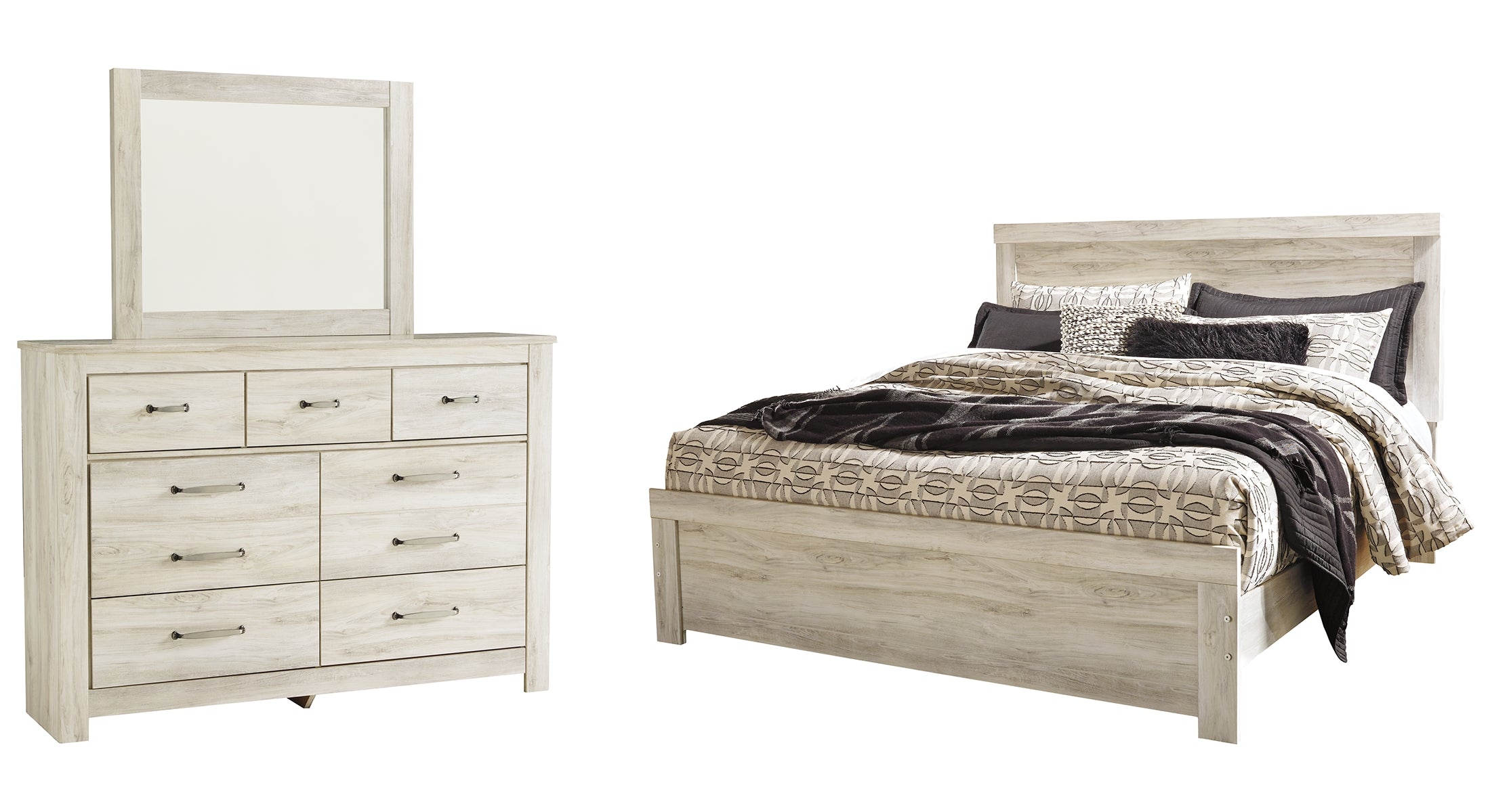 Bellaby King Panel Bed with Mirrored Dresser