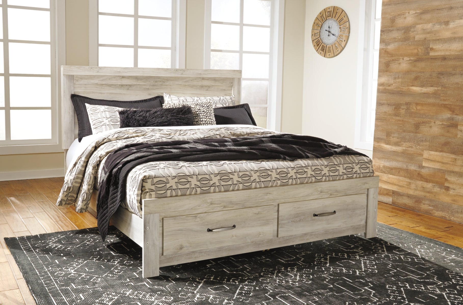 Bellaby King Platform Bed with 2 Storage Drawers with Mirrored Dresser