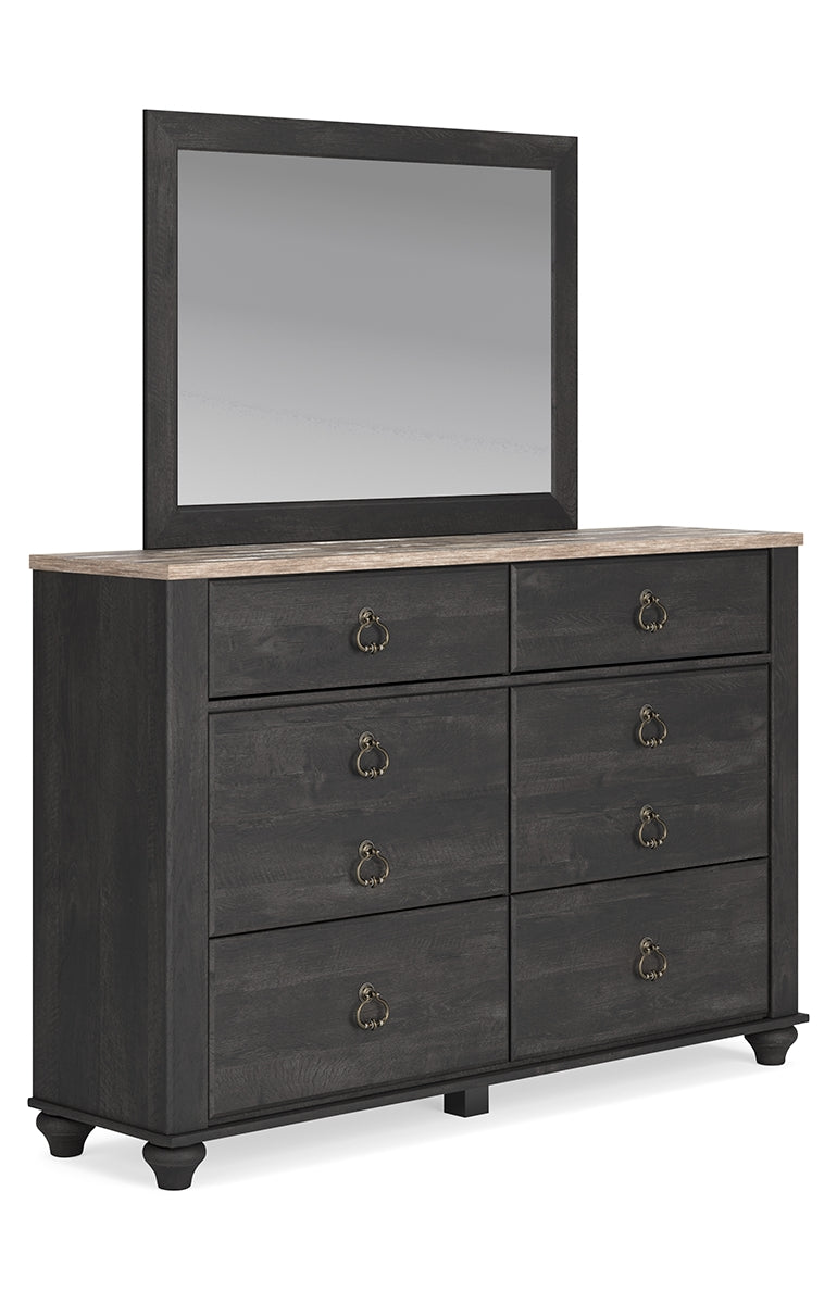 Nanforth Queen Panel Bed with Mirrored Dresser and Nightstand
