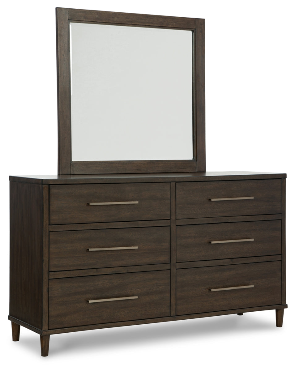 Wittland Queen Upholstered Panel Bed with Mirrored Dresser