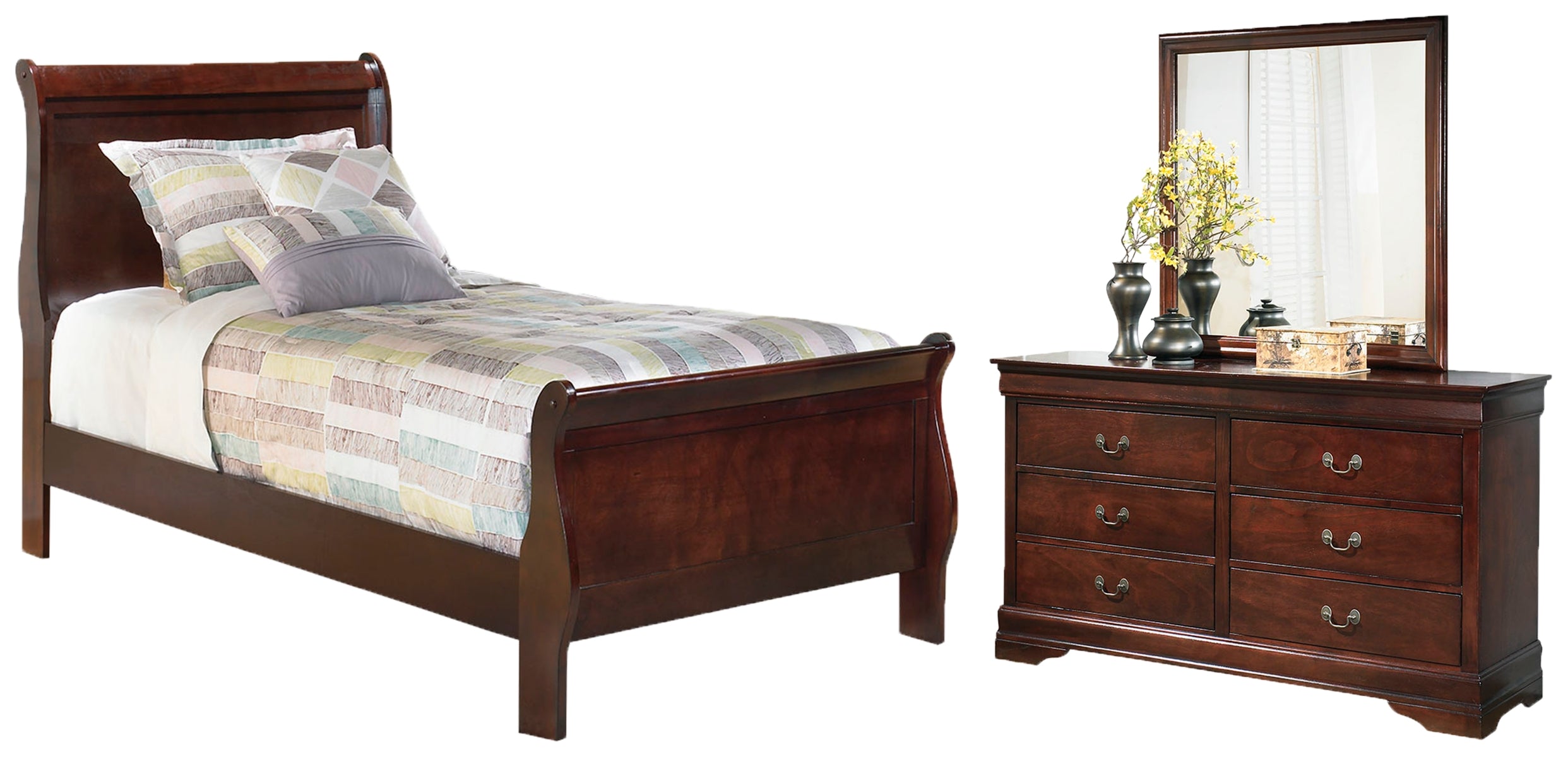 Alisdair Twin Sleigh Bed with Mirrored Dresser