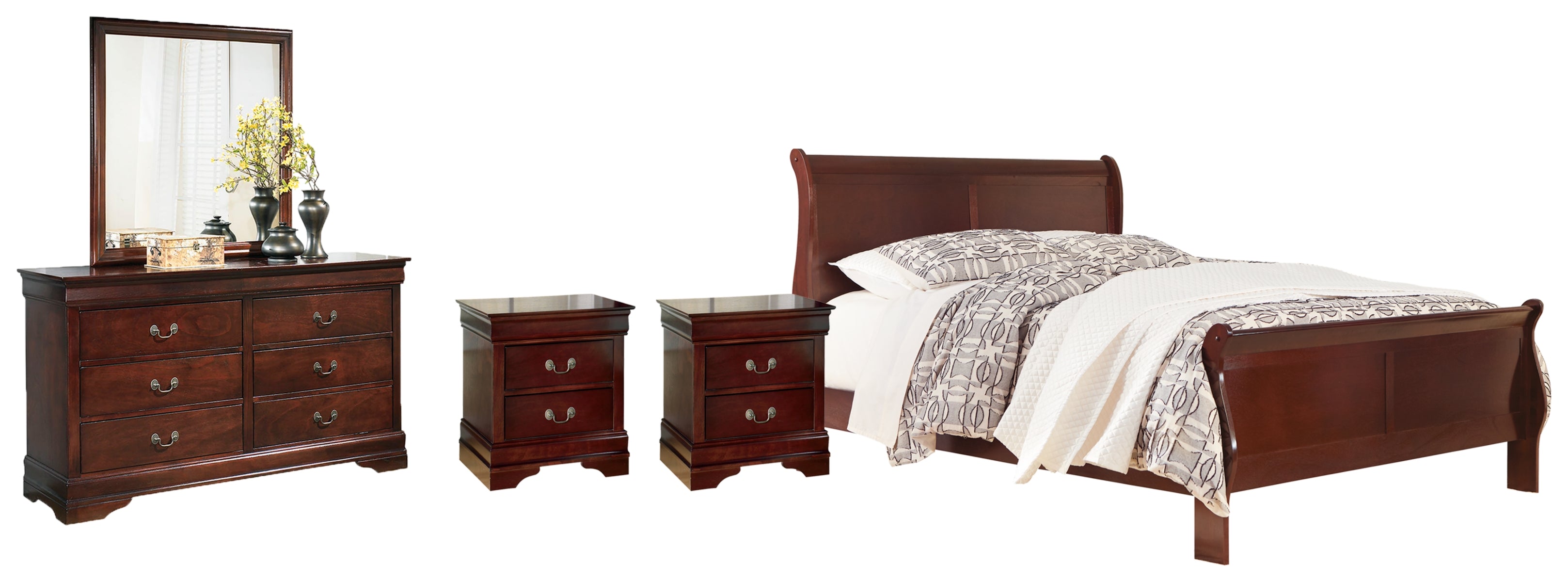 Alisdair Queen Sleigh Bed with Mirrored Dresser, Chest and 2 Nightstands