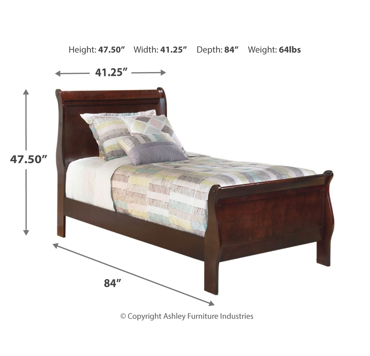 Alisdair Twin Sleigh Bed with Mirrored Dresser and Chest