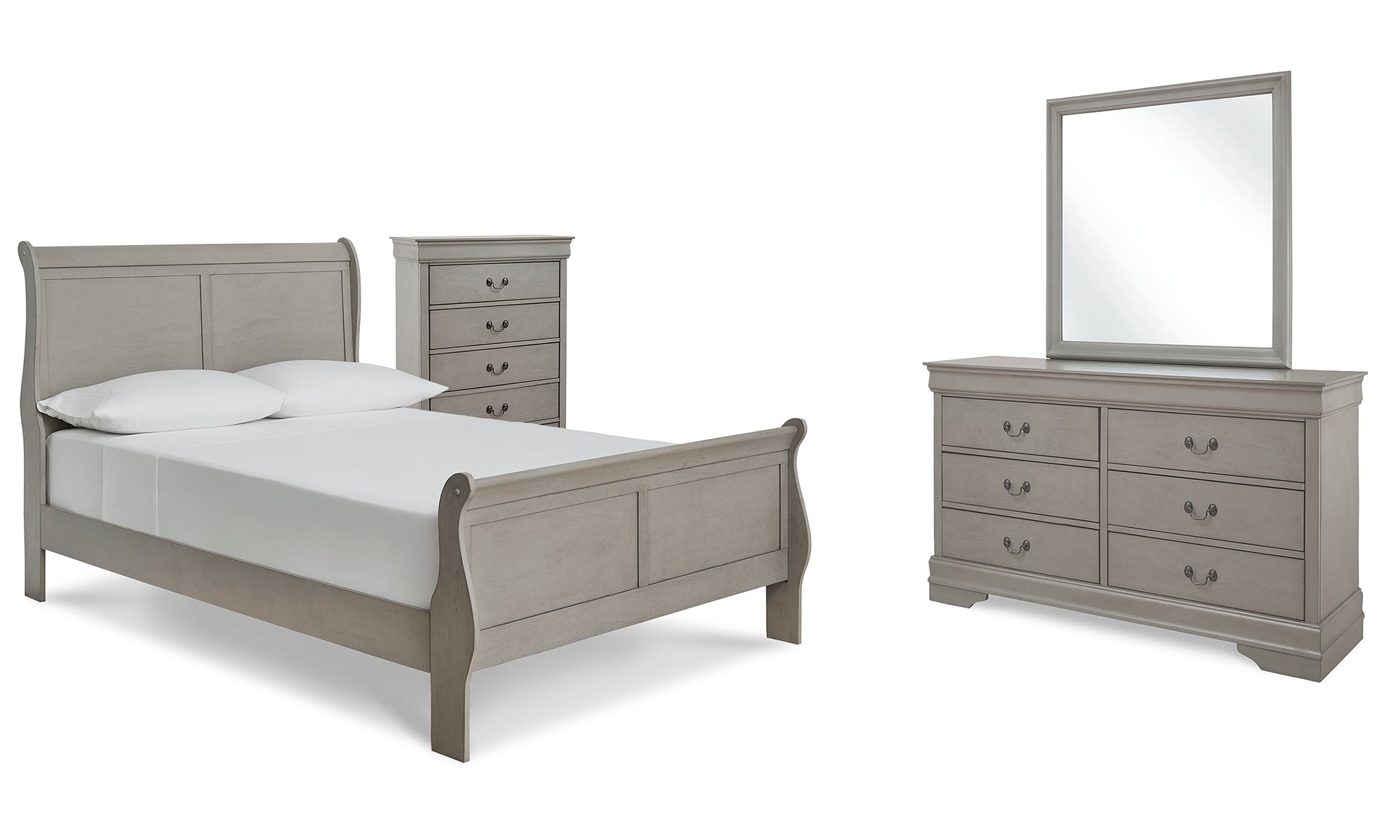 Kordasky Full Sleigh Bed with Mirrored Dresser and Chest