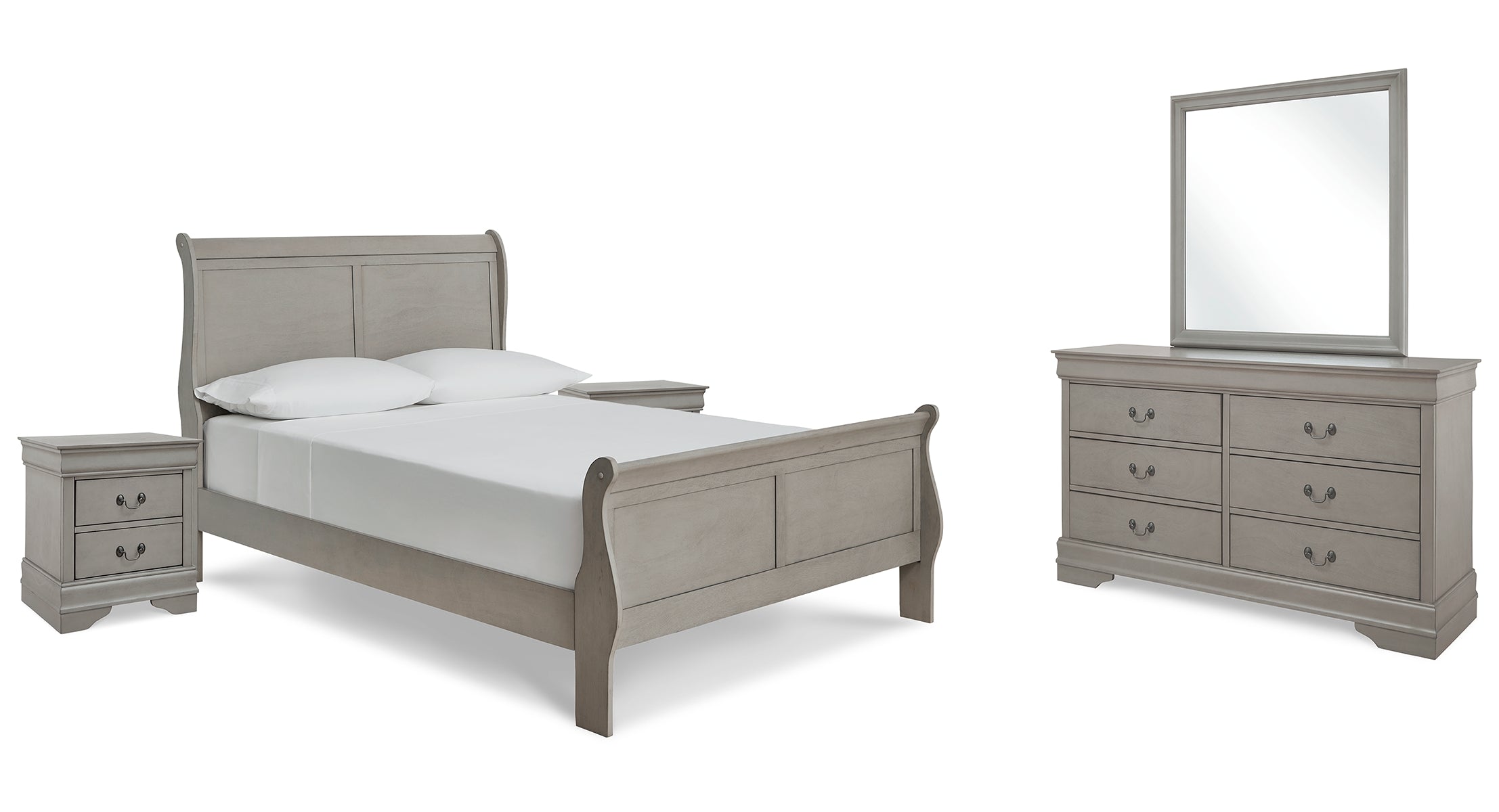 Kordasky Full Sleigh Bed with Mirrored Dresser and 2 Nightstands
