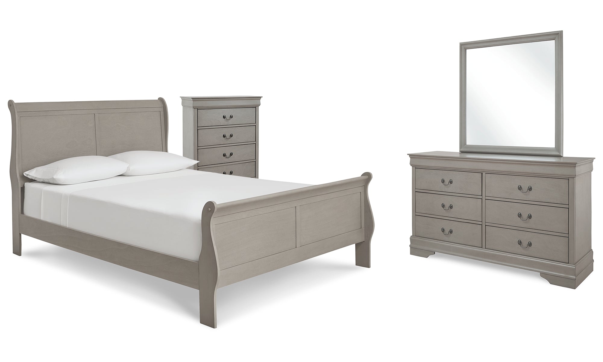 Kordasky Queen Sleigh Bed with Mirrored Dresser and Chest