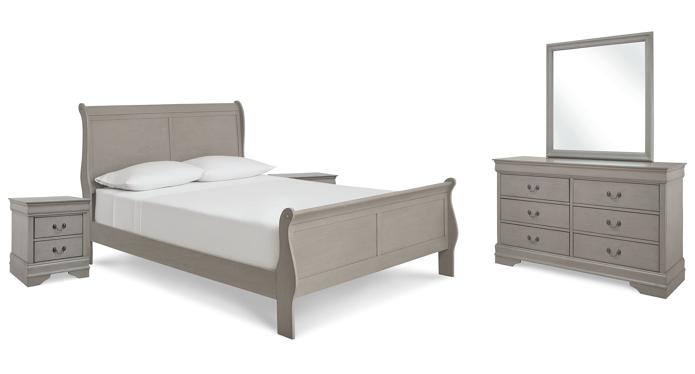 Kordasky Queen Sleigh Bed with Mirrored Dresser and 2 Nightstands