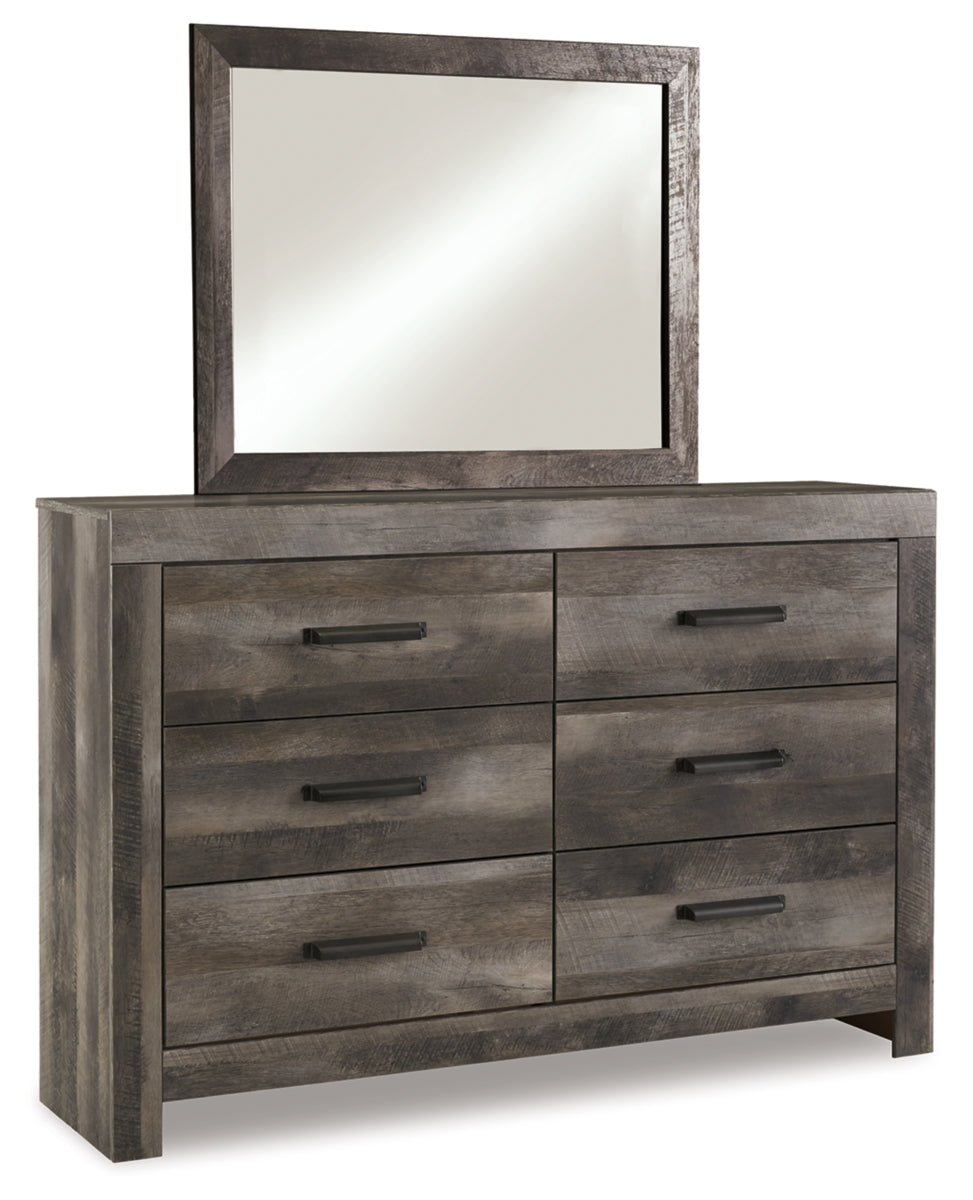 Wynnlow King Crossbuck Panel Bed with Mirrored Dresser, Chest and Nightstand