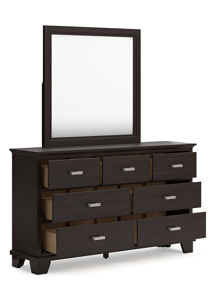 Covetown Full Panel Bed with Mirrored Dresser and 2 Nightstands