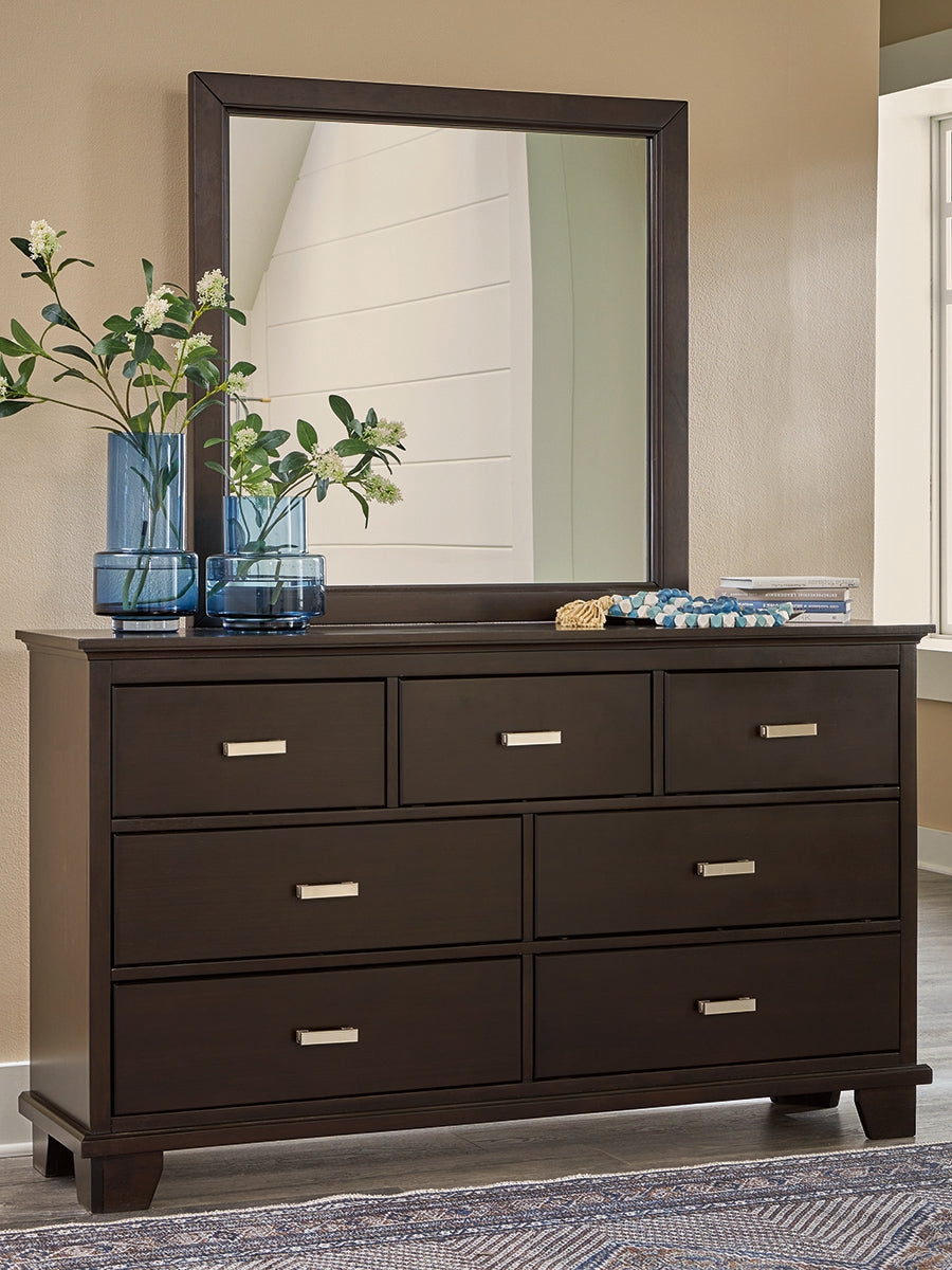 Covetown Twin Panel Bed with Mirrored Dresser and 2 Nightstands