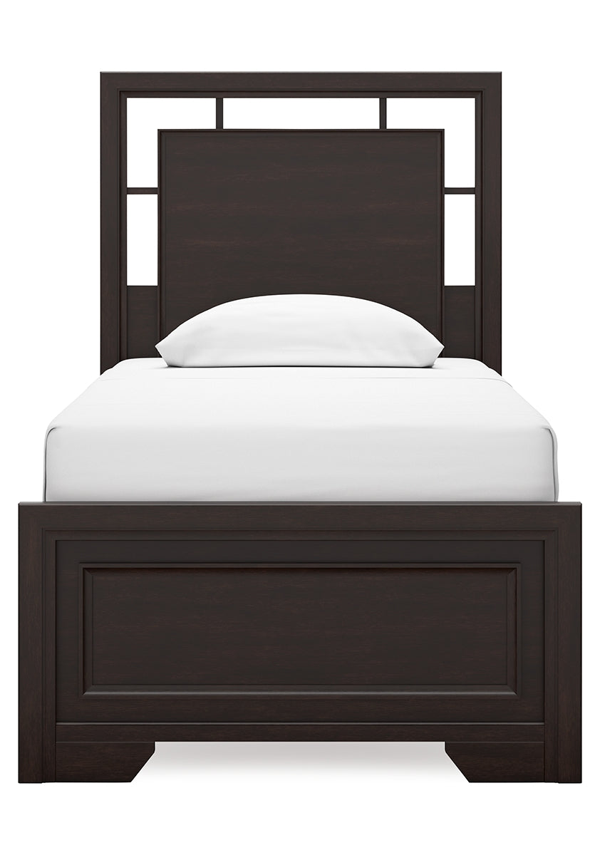 Covetown Twin Panel Bed with Mirrored Dresser and Nightstand