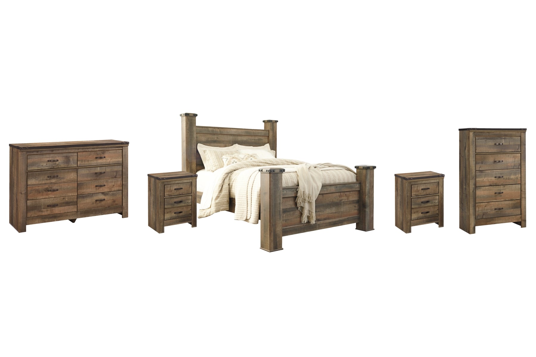 Trinell Queen Poster Bed with Dresser, Chest and 2 Nightstands