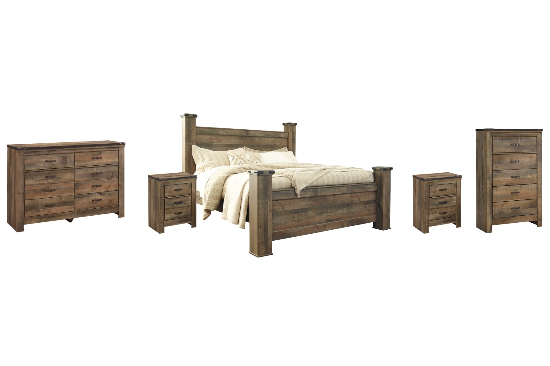 Trinell King Poster Bed with Dresser, Chest and 2 Nightstands