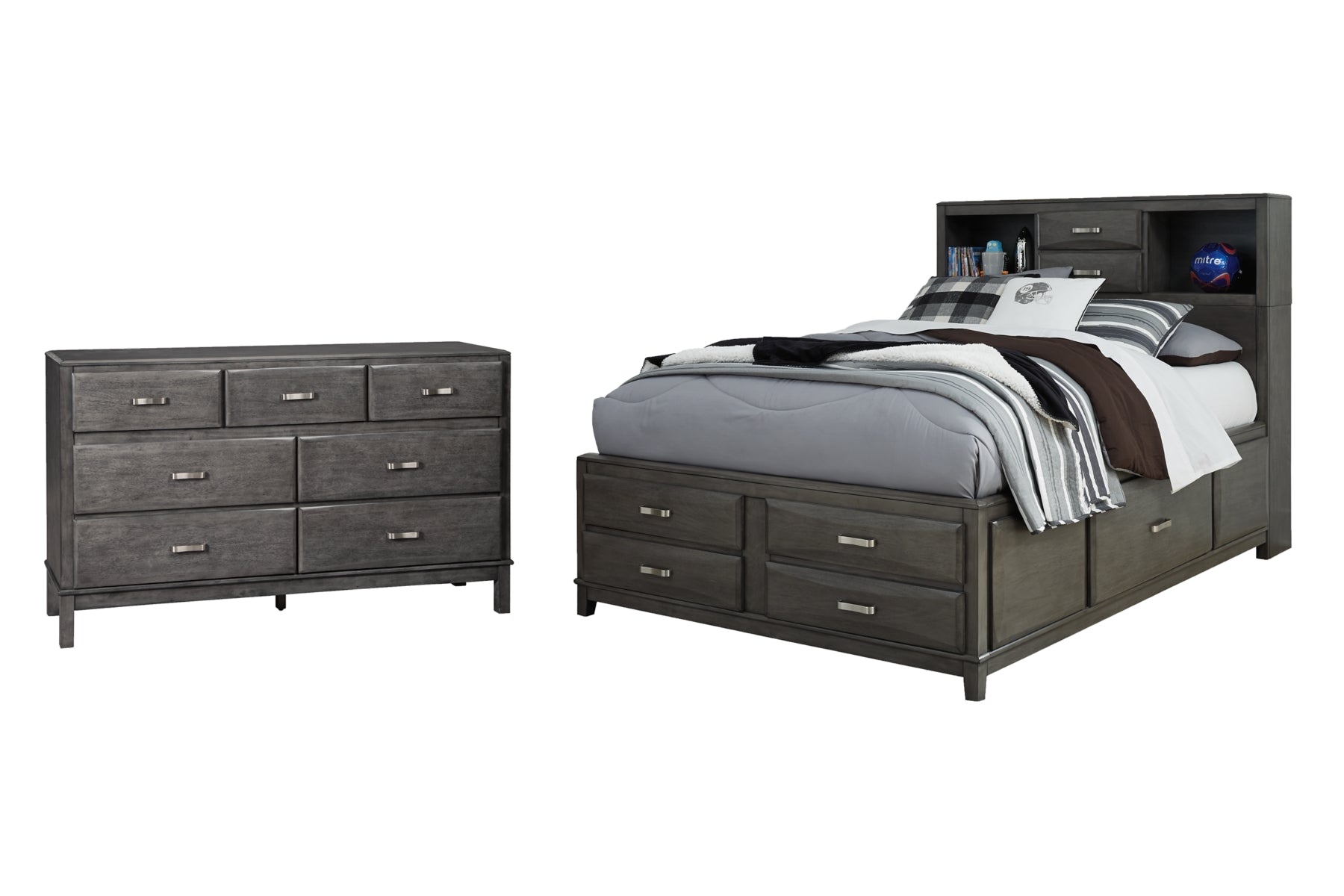 Caitbrook Full Storage Bed with 7 Storage Drawers with Dresser