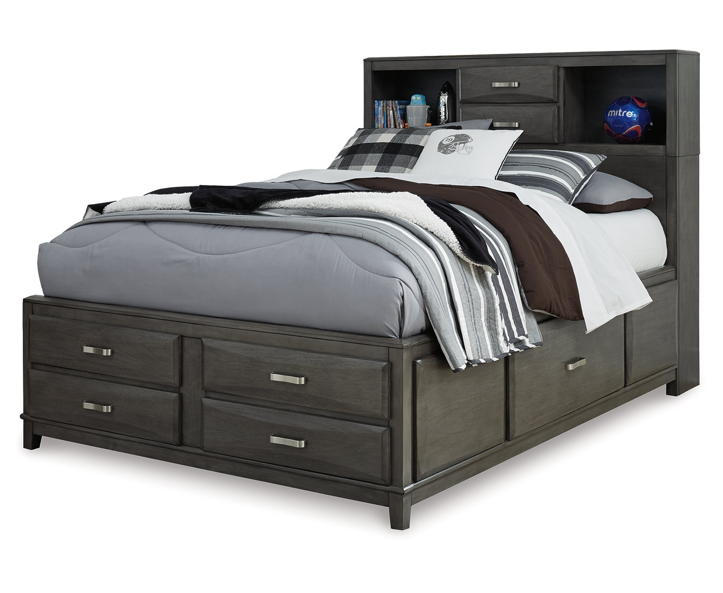 Caitbrook Full Storage Bed with 7 Storage Drawers with Mirrored Dresser and Chest