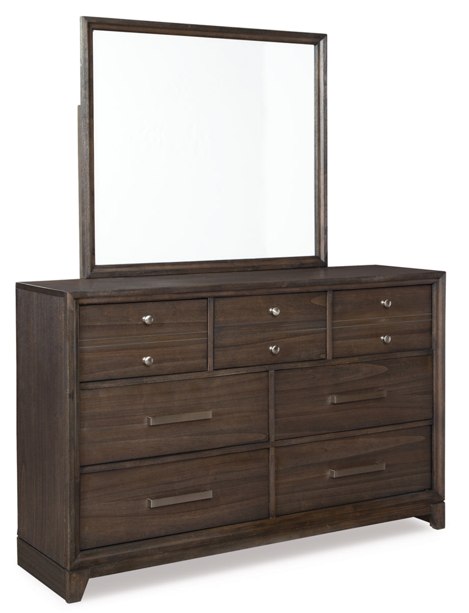 Brueban King Panel Bed with 2 Storage Drawers with Mirrored Dresser, Chest and Nightstand