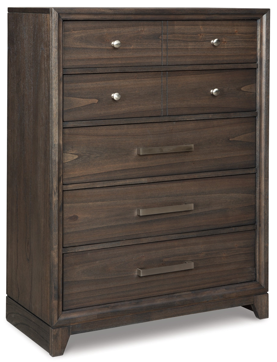 Brueban Queen Panel Bed with 2 Storage Drawers with Mirrored Dresser, Chest and 2 Nightstands