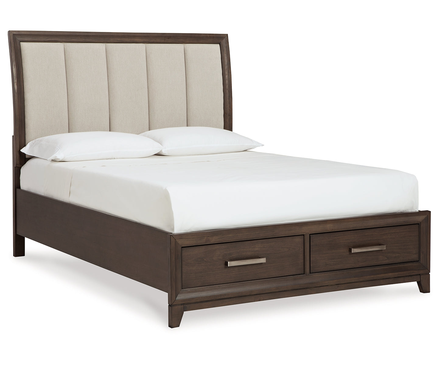 Brueban Queen Panel Bed with 2 Storage Drawers with Mirrored Dresser and Nightstand