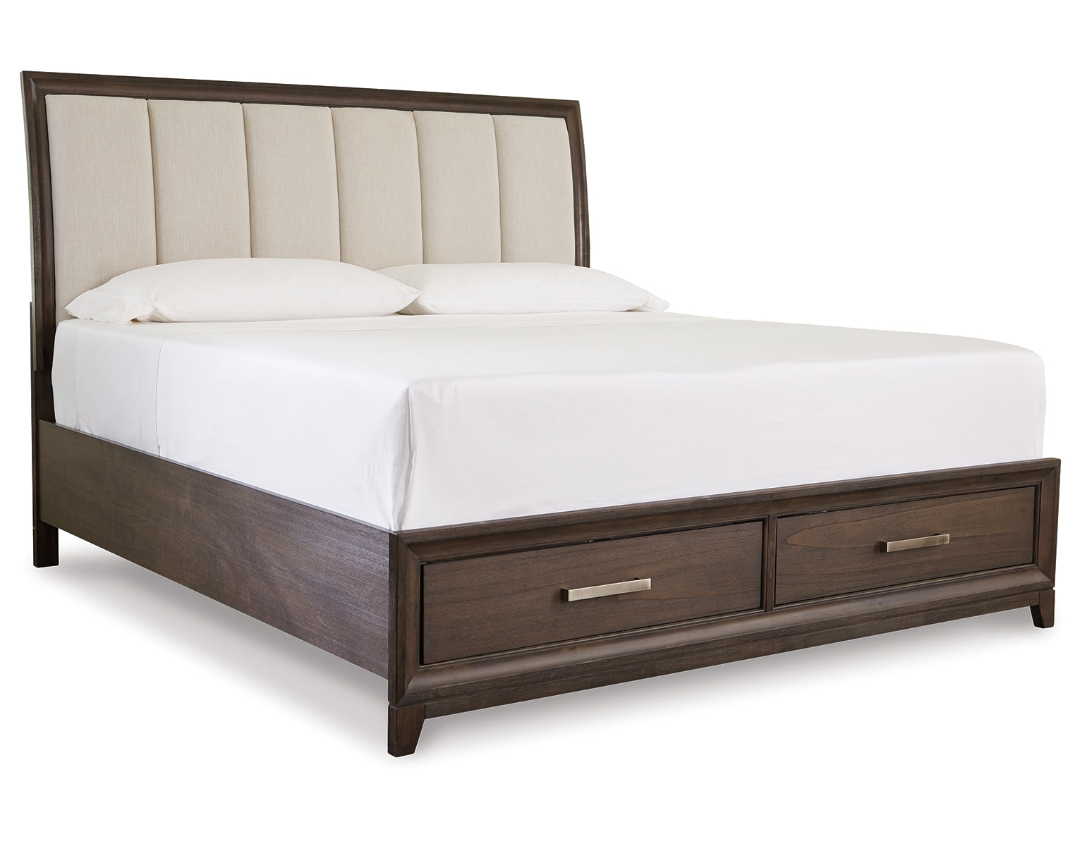 Brueban King Panel Bed with 2 Storage Drawers with Mirrored Dresser and Nightstand