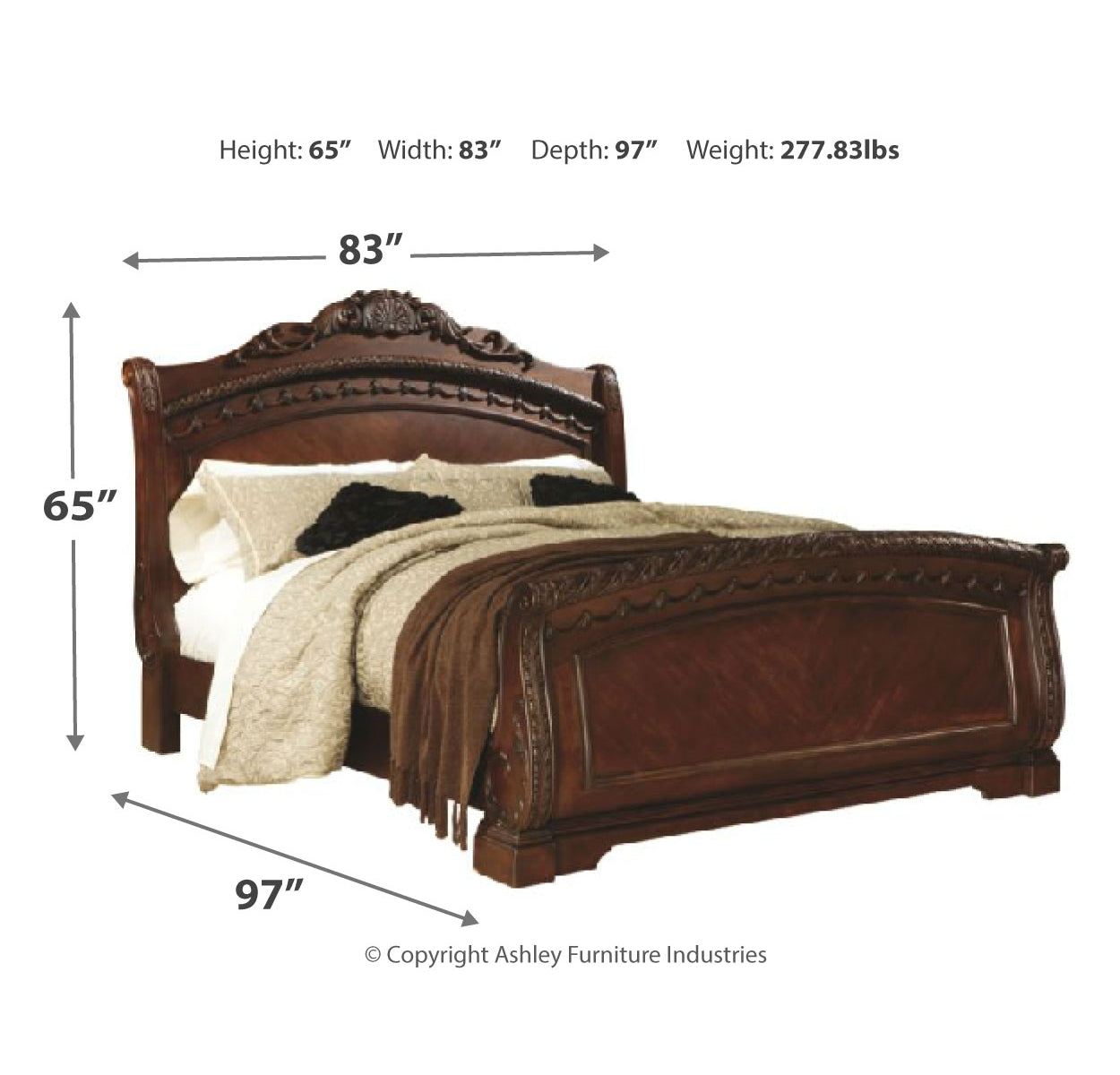 North Shore King Sleigh Bed with Mirrored Dresser, Chest and 2 Nightstands