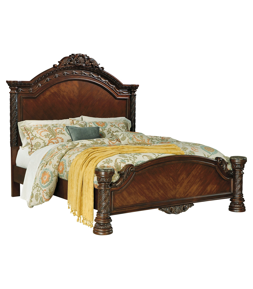 North Shore King Panel Bed with Mirrored Dresser, Chest and 2 Nightstands