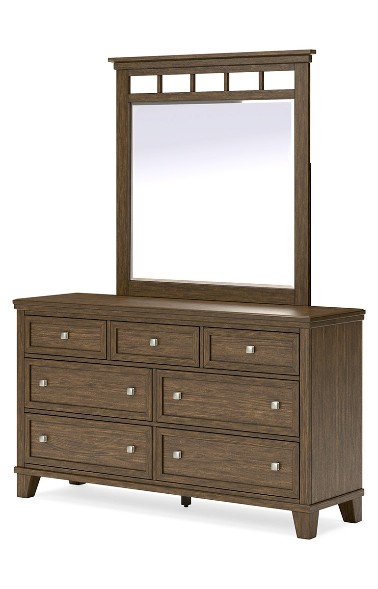 Shawbeck Queen Panel Bed with Mirrored Dresser, Chest and Nightstand