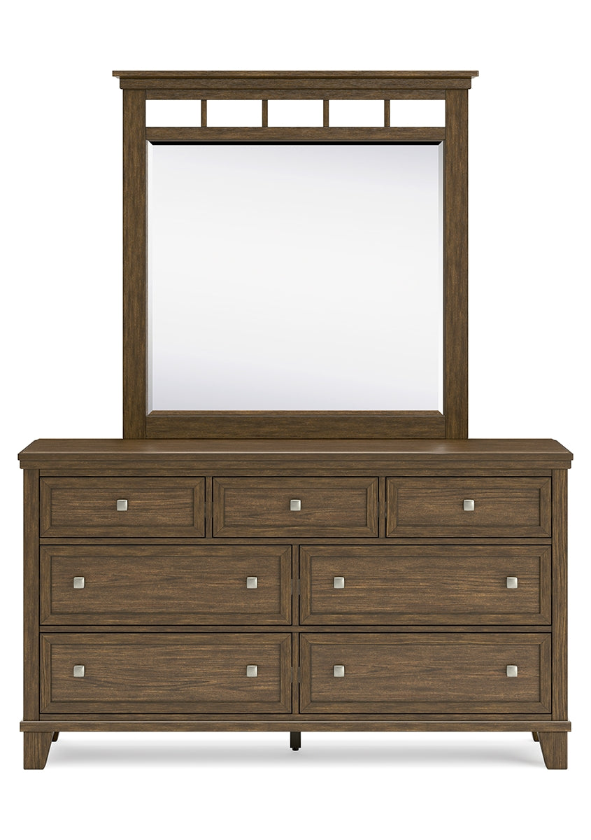 Shawbeck Queen Panel Bed with Mirrored Dresser, Chest and 2 Nightstands