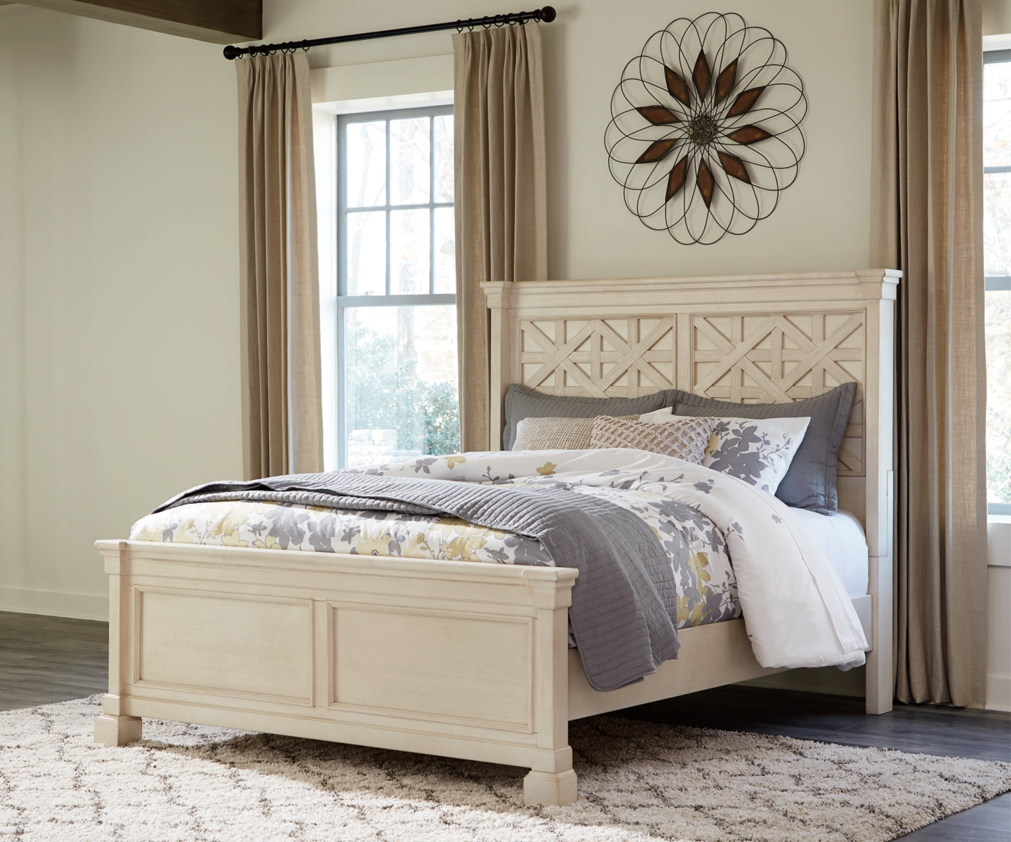 Bolanburg Queen Panel Bed with Mirrored Dresser and Nightstand