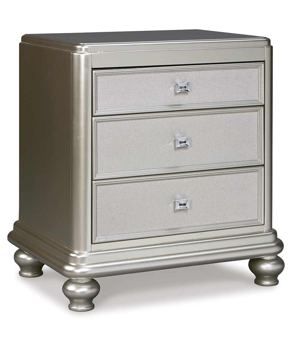 Coralayne Queen Upholstered Bed with Mirrored Dresser and 2 Nightstands
