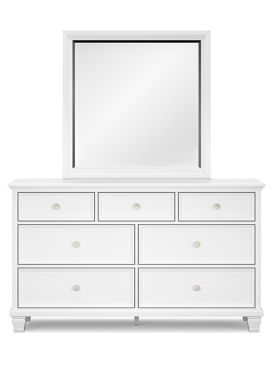 Fortman King Panel Bed with Mirrored Dresser and Chest