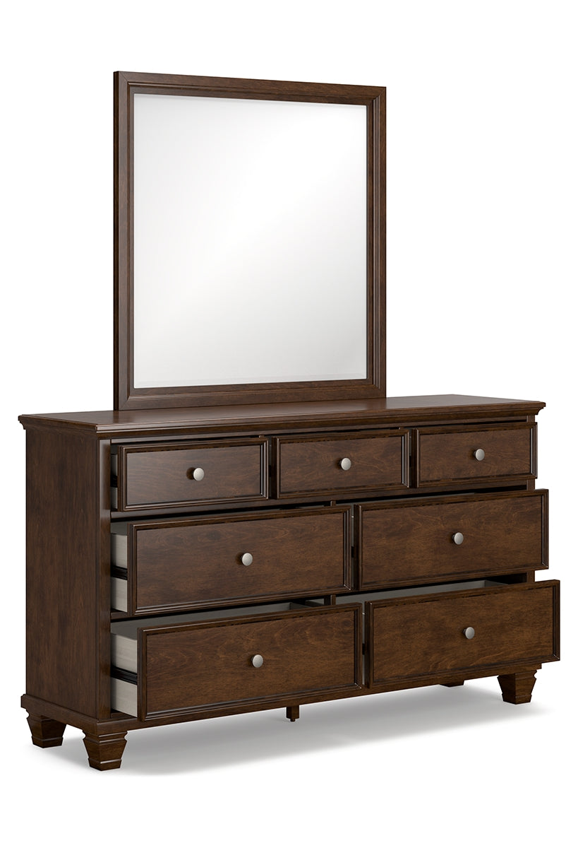 Danabrin King Panel Bed with Mirrored Dresser and Nightstand