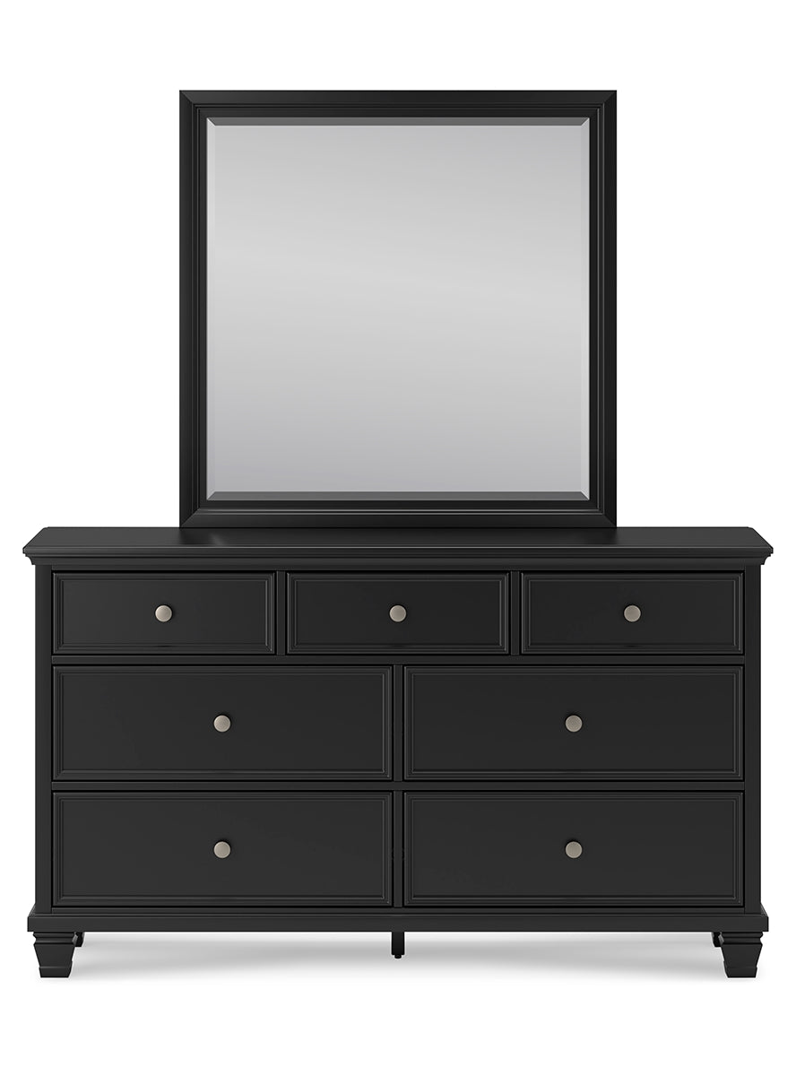 Lanolee King Panel Bed with Mirrored Dresser, Chest and Nightstand
