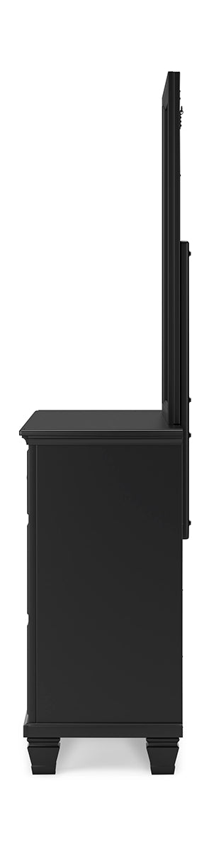 Lanolee King Panel Bed with Mirrored Dresser and Chest