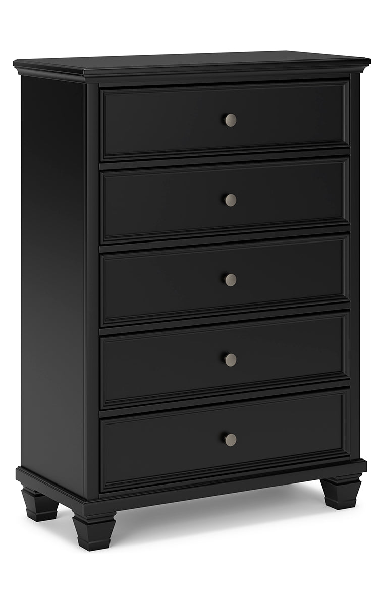 Lanolee Queen Panel Bed with Mirrored Dresser and Chest